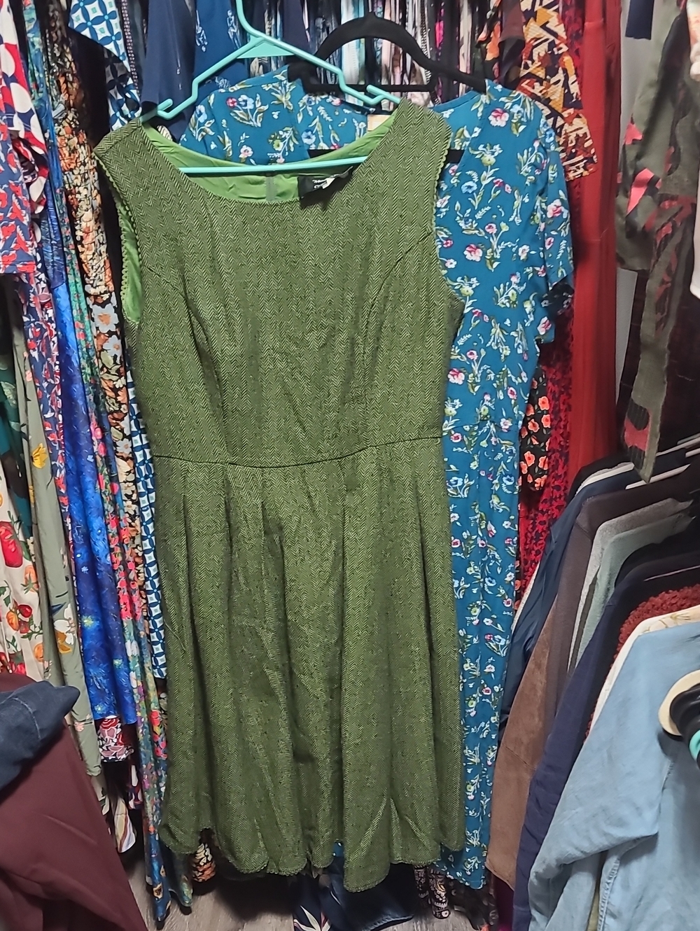Classic Green Sleeveless Fit-and-Flare Dress Modcloth Collectif Large Tweed Uk14